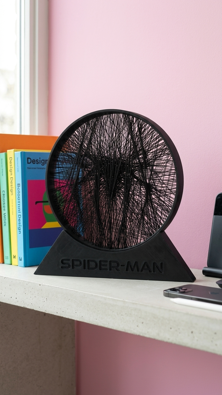 Spider Web 3D Printed String Art – Desk & Room Decor