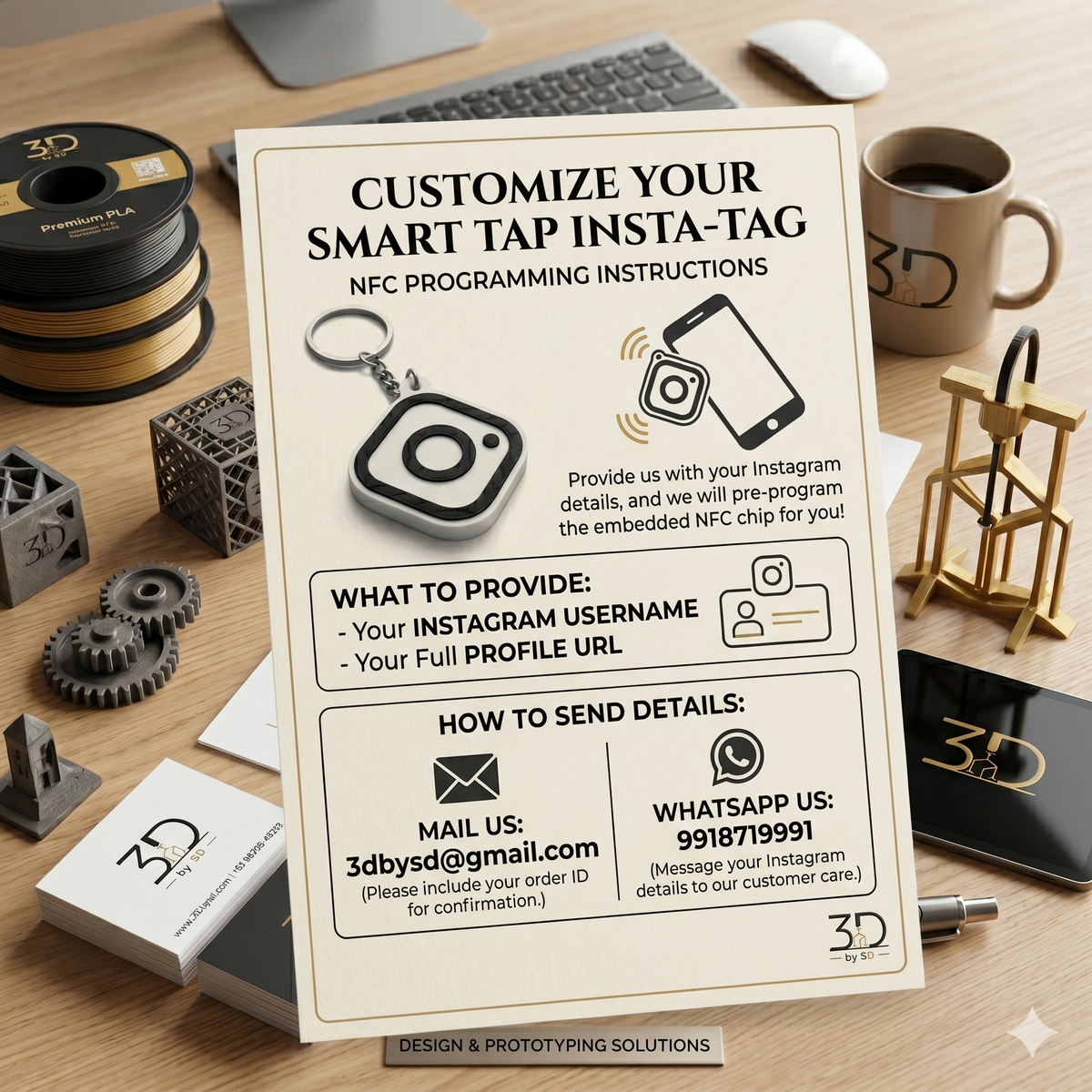 NFC Instagram 3D Printed Keychain – Tap to Open Profile